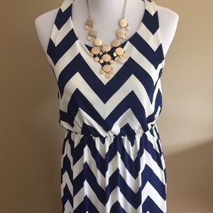 Navy and ivory chevron maxi dress.